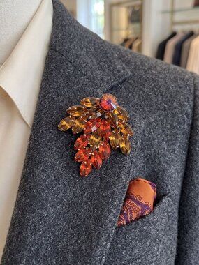 Vintage Watermelon Rivoli & Topaz Rhinestone Brooch, Fall Autumn Cluster Pin